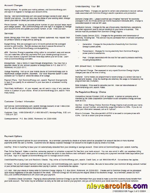 USA Dominion Energy utility bill, 3 pages, 3rd page